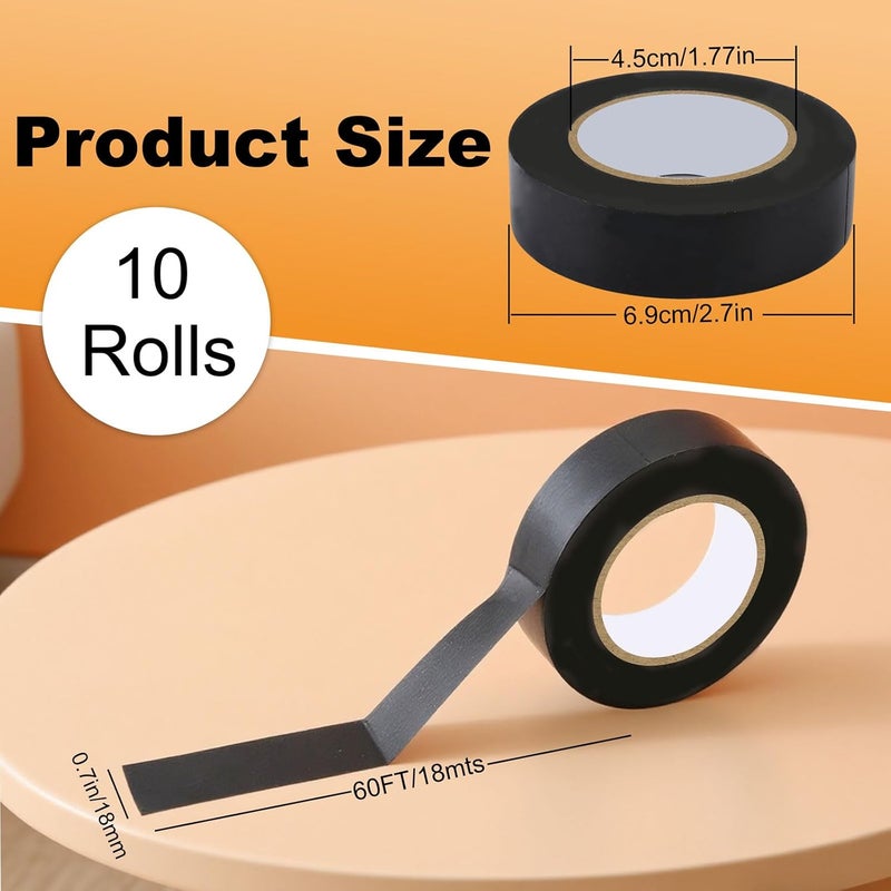 LINSIRON 10 Pack Black Electrical Tape Waterproof, 3/4In x 60Ft, Bulk Pvc High Temperature Electric Tape, Vinyl Wire Harness Insulating Tape for Home Outdoor Electrical, Repairs, Automotive, Equipment - Image 2